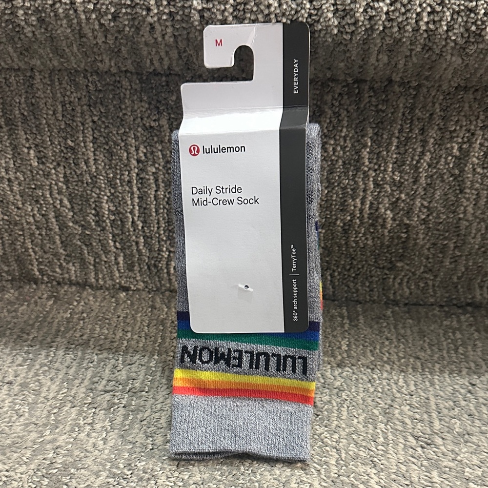 lululemon athletica Gray Mid-Crew Socks with Rainbow Stripes pride size M